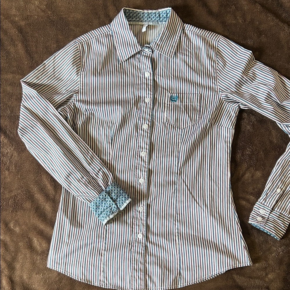 Cinch Womens Striped Button Down Shirt. Sz Small